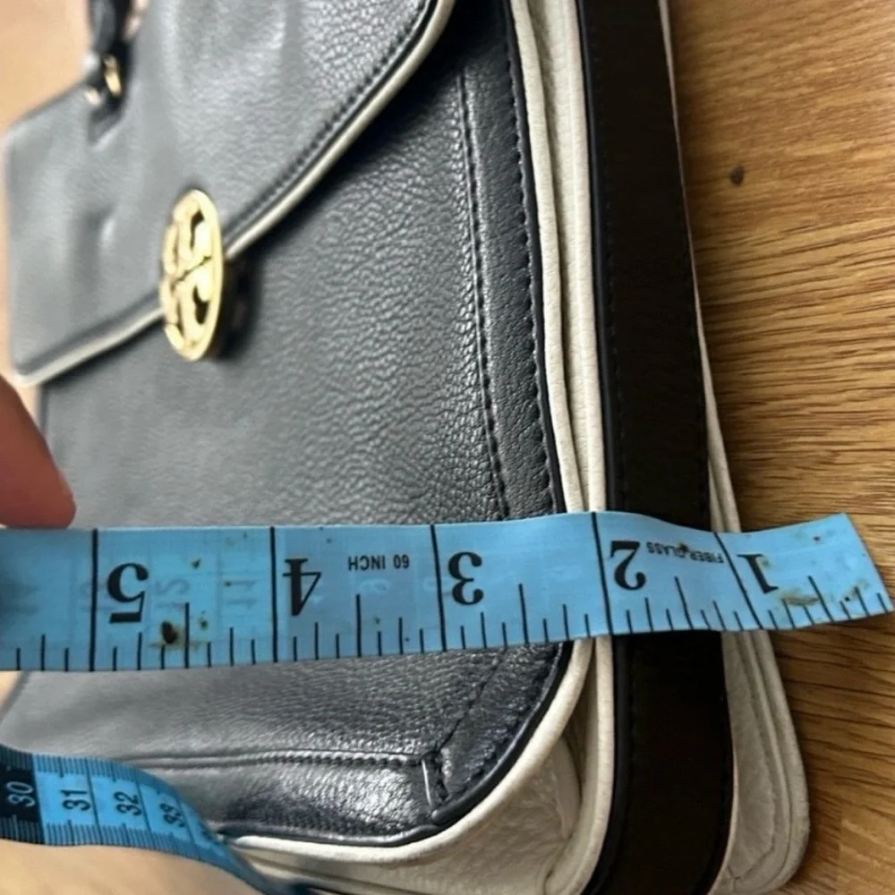 Tory Burch Black Leather Satchel with Gold Emblem
